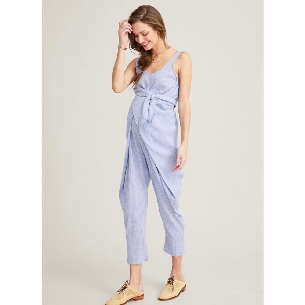 Hatch Maternity Blue Pinstripe Wrap Around Jumpsuit Women's Blue Size 1 Small